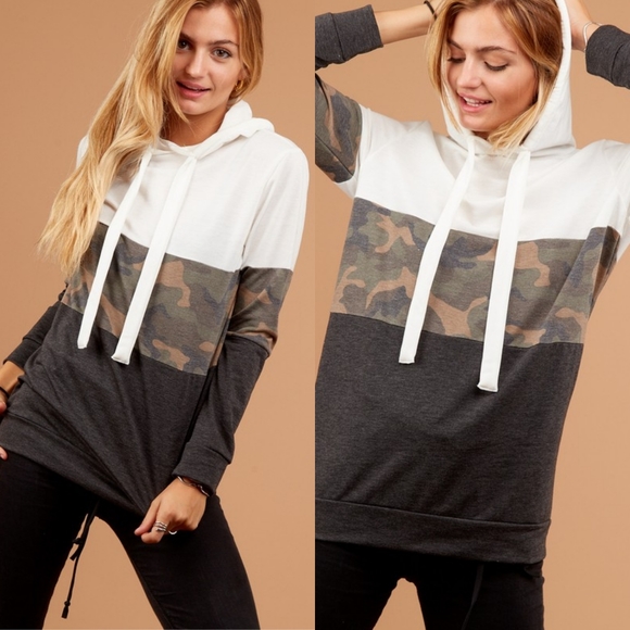 LAST 1! Camo colorblock hoodie tunic top - Picture 4 of 5